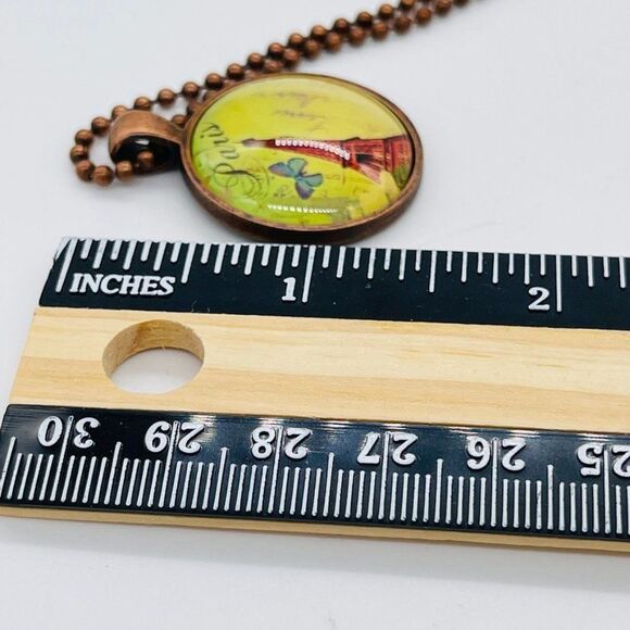 Paris Emblem Necklace with Dog Tag Motif and Chain Copper Color 12" Chain - Picture 5 of 7